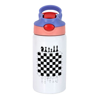 Chess, Children's hot water bottle, stainless steel, with safety straw, pink/purple (350ml)