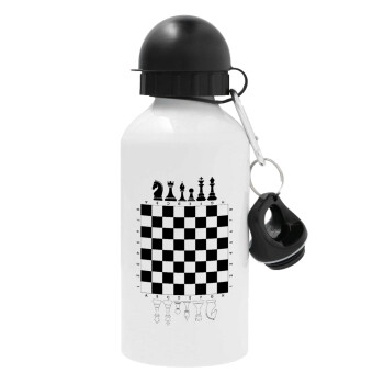 Σκάκι, Μεταλλικό παγούρι νερού, Λευκό, αλουμινίου 500ml