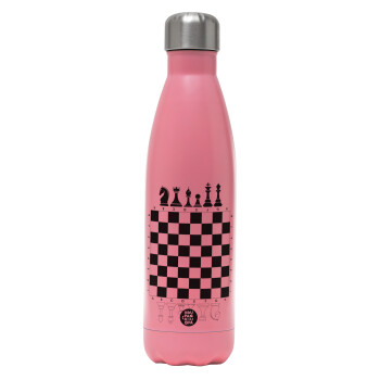 Chess, Metal mug thermos Pink Mat (Stainless steel), double wall, 500ml