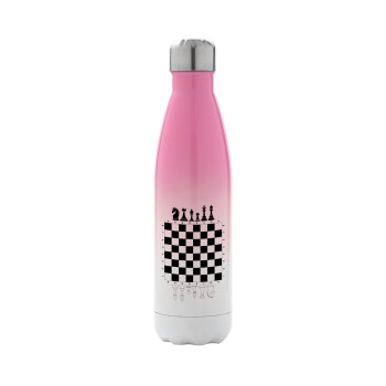 Chess, Metal mug thermos Pink/White (Stainless steel), double wall, 500ml