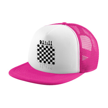 Σκάκι, Καπέλο Ενηλίκων Soft Trucker με Δίχτυ Pink/White (POLYESTER, ΕΝΗΛΙΚΩΝ, UNISEX, ONE SIZE)