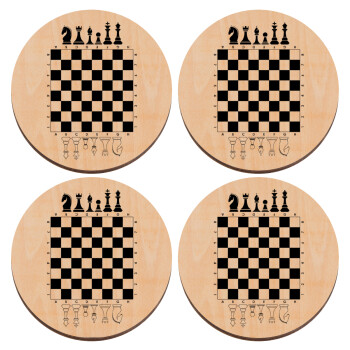 Chess, ΣΕΤ x4 Σουβέρ ξύλινα στρογγυλά plywood (9cm)