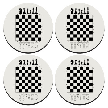 Σκάκι, ΣΕΤ 4 Σουβέρ ξύλινα στρογγυλά (9cm)