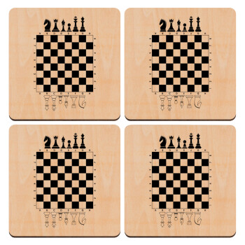 Chess, ΣΕΤ x4 Σουβέρ ξύλινα τετράγωνα plywood (9cm)