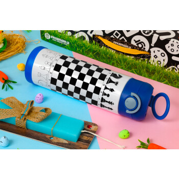 Chess, Easter candle, Childrens hot water bottle, stainless steel, with safety straw, BLUE (500ml)