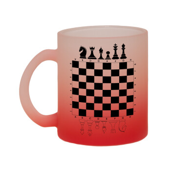 Σκάκι, Κούπα γυάλινη δίχρωμη με βάση το κόκκινο ματ, 330ml