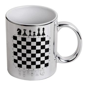 Chess, Mug ceramic, silver mirror, 330ml