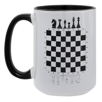 Σκάκι, Κούπα Mega 15oz, κεραμική Μαύρη, 450ml