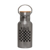 Stainless steel metallic thermos flask, silver with a bamboo lid, double-walled, 350ml.