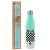 Easter Set, Metallic green/white thermos (Stainless steel), double-walled, 500ml & scented flat Easter candle (30cm) (TURQUOISE)