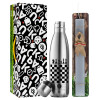 Easter Set, metallic stainless thermos flask (500ml) & scented flat Easter candle (30cm) (GRAY)