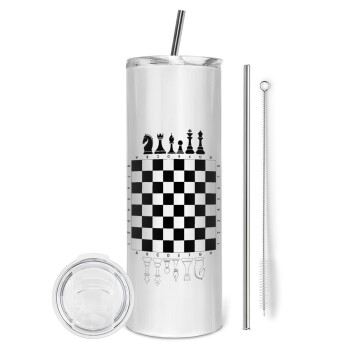 Chess, Eco friendly stainless steel tumbler 600ml, with metal straw & cleaning brush