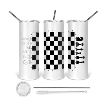 Chess, 360 Eco friendly stainless steel tumbler 600ml, with metal straw & cleaning brush