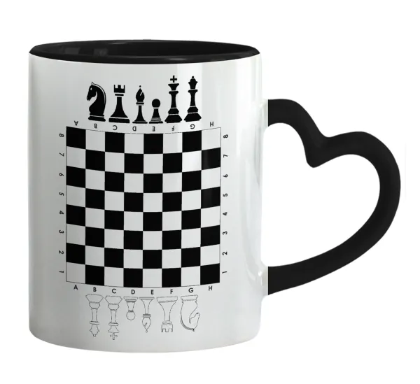 Chess — Mug heart black handle, ceramic, 330ml