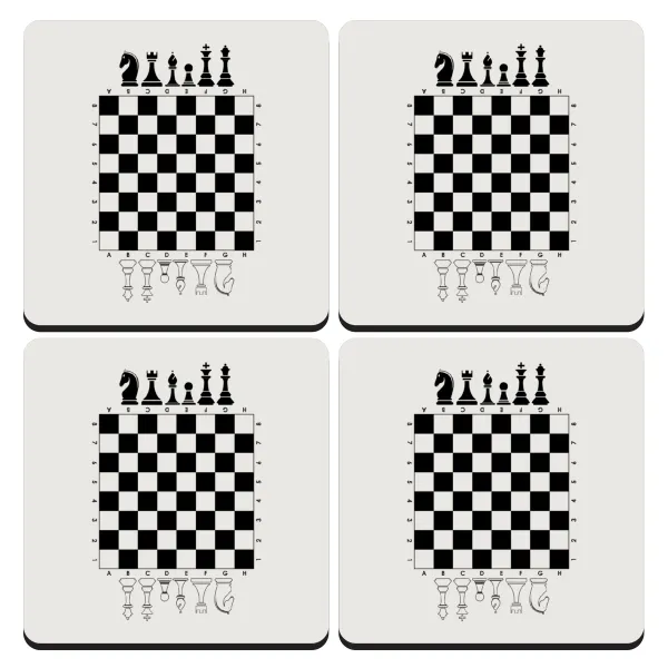 Chess — Set of 4 square wooden coasters (9cm)