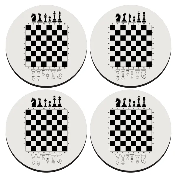 Chess — SET of 4 round wooden coasters (9cm)