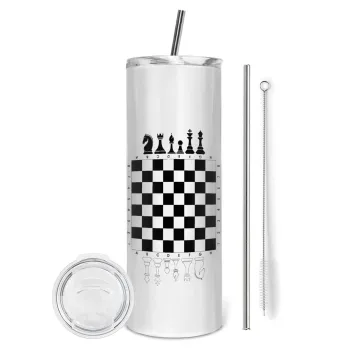 Chess, Tumbler stainless steel 600ml, with metal straw & cleaning brush