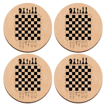 Chess, ΣΕΤ x4 Σουβέρ ξύλινα στρογγυλά plywood (9cm)