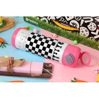Chess, Easter candle, Childrens hot water bottle, stainless steel, with safety straw, PINK (500ml)