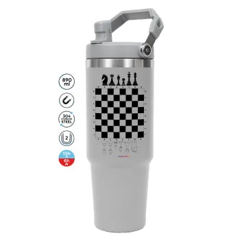 Σκάκι, ΓΚΡΙ χρώματος Θερμός Ανοξείδωτο 890ml (30oz) με χερούλι