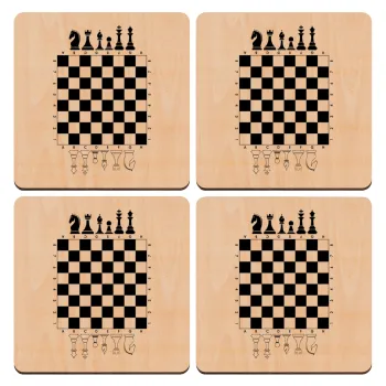 Σκάκι, ΣΕΤ x4 Σουβέρ ξύλινα τετράγωνα plywood (9cm)