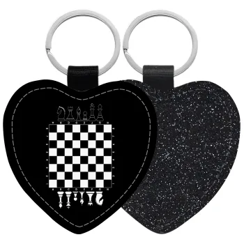 Chess, Μπρελόκ PU δερμάτινο glitter καρδιά ΜΑΥΡΟ