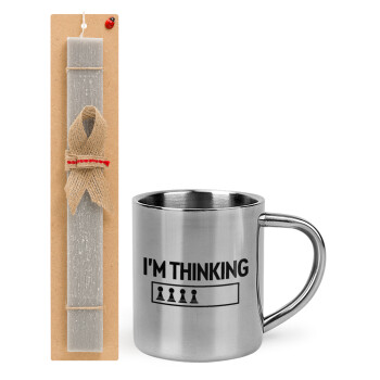 I'm thinking, Easter Set, metallic thermal cup (300ml) & Easter aromatic flat candle (30cm) (GRAY)