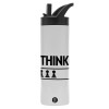 Metallic thermos bottle with straw & handle, stainless steel (Stainless steel 304), double-walled, 600ml.