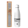 Easter Set, metallic stainless thermos bottle (500ml) & scented flat Easter candle (30cm) (GRAY)