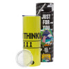 Neon Yellow Travel Tumbler, with metal straw (Stainless steel 304 Food grade, BPA free, 600ml)