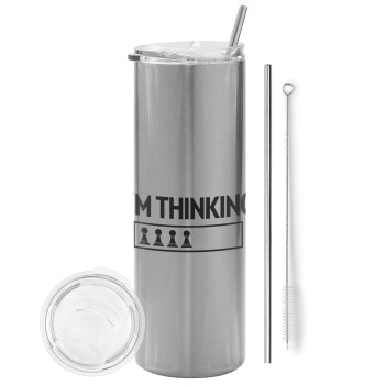 I'm thinking, Eco friendly stainless steel Silver tumbler 600ml, with metal straw & cleaning brush