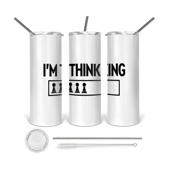 I'm thinking, Tumbler ποτήρι θερμό από ανοξείδωτο ατσάλι 600ml, με μεταλλικό καλαμάκι & βούρτσα καθαρισμού