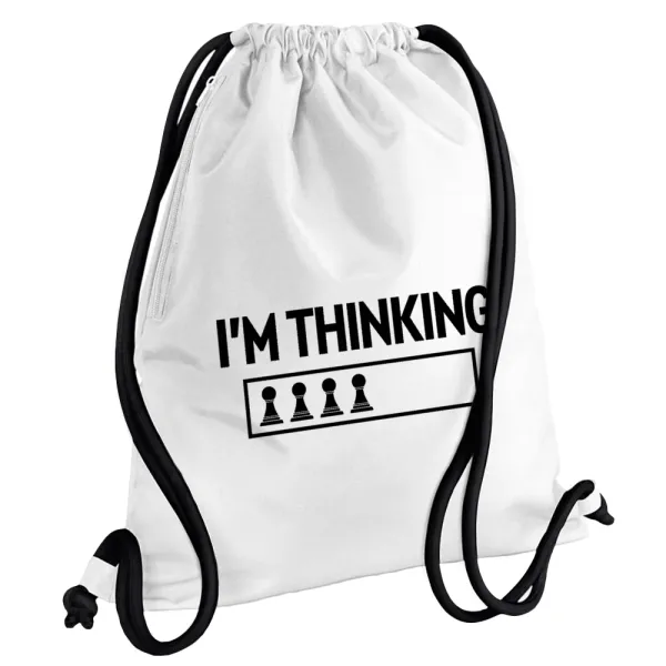 I'm thinking — Backpack pouch GYMBAG white, with pocket (40x48cm) & thick cords