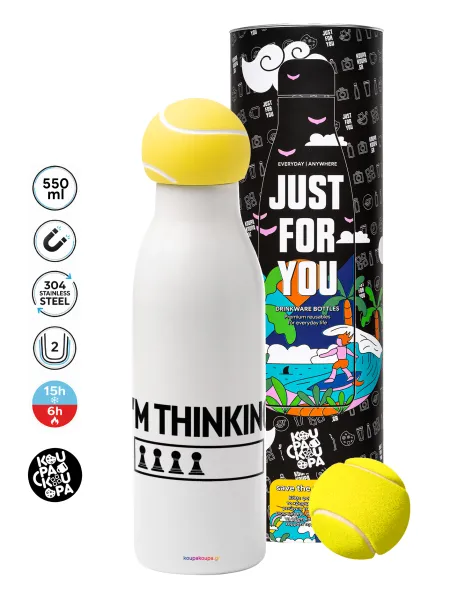 I'm thinking — Tennis ball Metal mug thermos White, double wall, 550ml