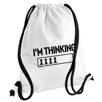 I'm thinking, Backpack pouch GYMBAG white, with pocket (40x48cm) & thick cords