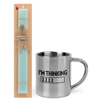 I'm thinking, Easter Set, metallic thermal cup (300ml) & aromatic flat Easter candle (30cm) (TURQUOISE)