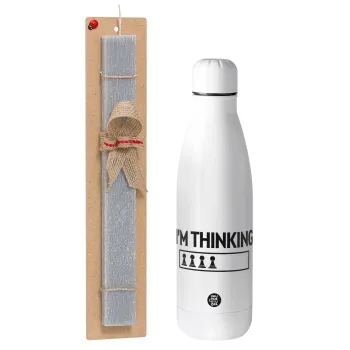 I'm thinking, Easter Set, metallic stainless thermos bottle (500ml) & scented flat Easter candle (30cm) (GRAY)