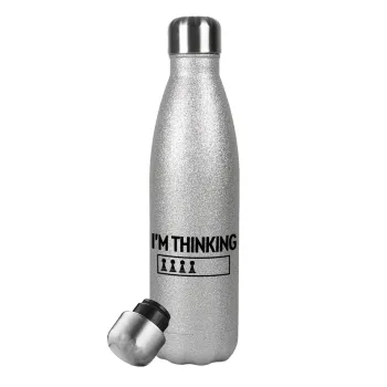 I'm thinking, Metallic Glitter Silver Thermos Flask (Stainless steel), double-walled, 500ml