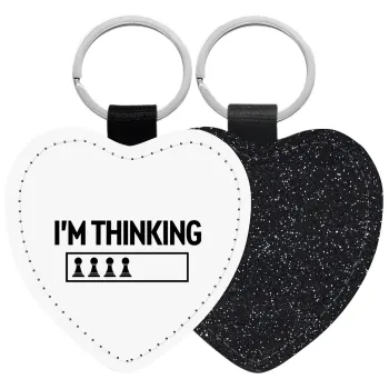I'm thinking, Μπρελόκ PU δερμάτινο glitter καρδιά ΜΑΥΡΟ