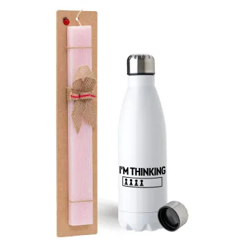 I'm thinking, Easter Set, metallic stainless steel water bottle (750ml) & scented flat Easter candle (30cm) (PINK)