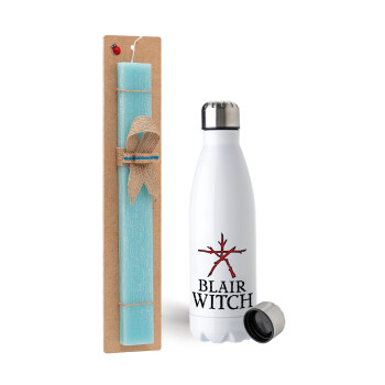 The Blair Witch Project , Easter Set, metallic stainless steel water bottle (750ml) & aromatic flat Easter candle (30cm) (TURQUOISE)
