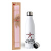 Easter Set, metallic stainless steel water bottle (750ml) & scented flat Easter candle (30cm) (PINK)