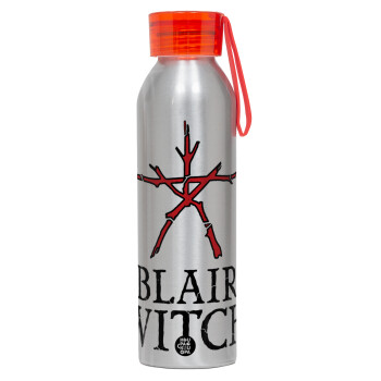 The Blair Witch Project , Αλουμινένιο Αθλητικό Μπουκάλι 650ml – Ασημί με Κόκκινο Καπάκι και Λουράκι Σιλικόνης