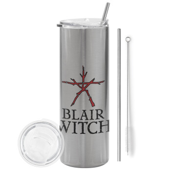 The Blair Witch Project , Eco friendly ποτήρι θερμό Ασημένιο (tumbler) από ανοξείδωτο ατσάλι 600ml, με μεταλλικό καλαμάκι & βούρτσα καθαρισμού