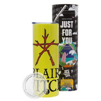 The Blair Witch Project , Neon Yellow Travel Tumbler, with metal straw (Stainless steel 304 Food grade, BPA free, 600ml)