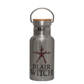 The Blair Witch Project , Stainless steel metallic thermos flask, silver with a bamboo lid, double-walled, 350ml.