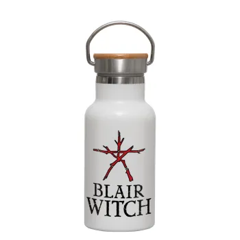 The Blair Witch Project , Μεταλλικό παγούρι θερμός (Stainless steel) Λευκό με ξύλινο καπακι (bamboo), διπλού τοιχώματος, 350ml