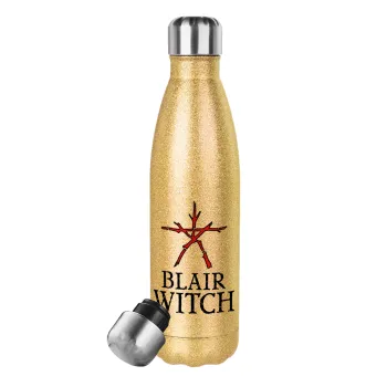 The Blair Witch Project , Glitter gold stainless steel thermos bottle, double-walled, 500ml