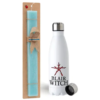 The Blair Witch Project , Easter Set, metallic stainless steel water bottle (750ml) & aromatic flat Easter candle (30cm) (TURQUOISE)