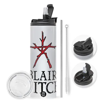 The Blair Witch Project , Travel Tumbler θερμό με διπλό καπάκι, μεταλλικό καλαμάκι και βούρτσα καθαρισμού (Ανωξείδωτο 304 Food grade, BPA free, 600ml)